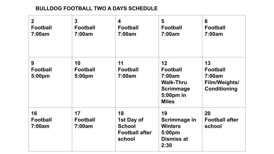 TWO A DAYS SCHEDULE
