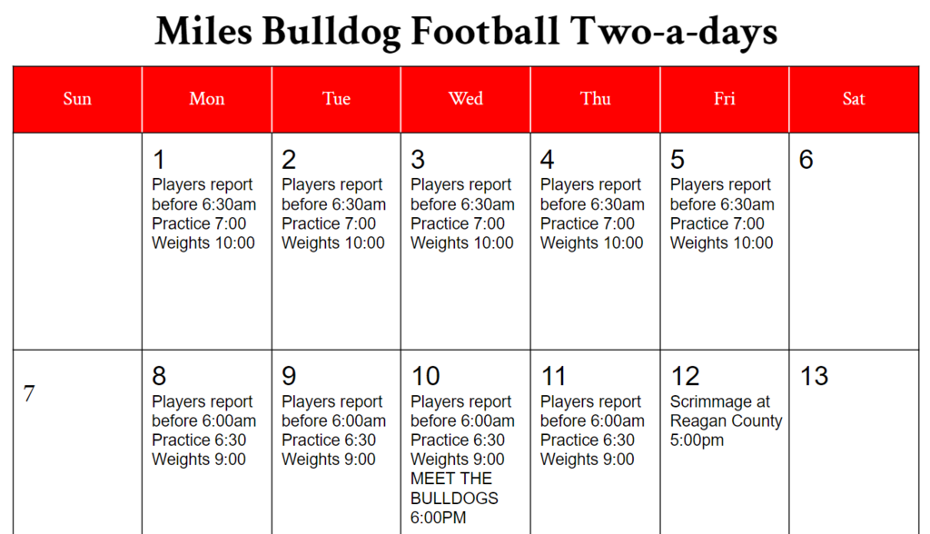 two-a-days schedule
